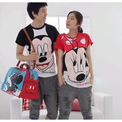 Amanda49 Casual and Sweet Round Neckline Patterns Short Sleeves Cotton Couple T-Shirt For Lovers