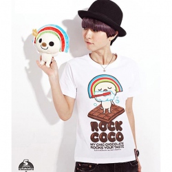 Amanda49 Funny Round Neckline Patterns Cotton Couple T-Shirt For Lovers