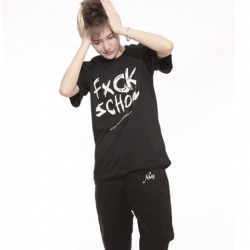 Amanda49 Stylish Round Neckline Letter Printed Black Sleeves Cotton Couple T-Shirt For Lovers