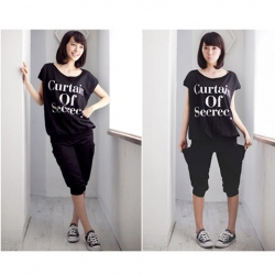 Amanda49 New Arrival Casual Loose Cotta T-shirt and Cropped Trousers Sport Suit