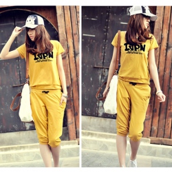 Amanda49 Casual Style Cotta and Cropped Trousers Sport Suit For Woman/Girl