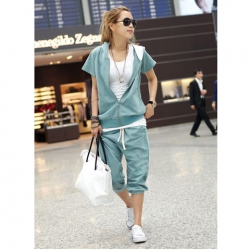 Amanda49 New Arrival Casual Korean Style Hooded Coat and Cropped Trousers Sport Suit