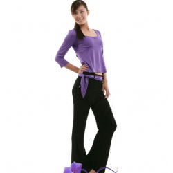 Amanda49 Stylish Three Quarter Sleeve Blouse and Cotton Trousers Yoga Clothing Dance Suit
