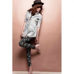 Amanda49 Fashiona Style Laconic and Mix-Matched Printing Flower Pattern Bottoming Pants For Female