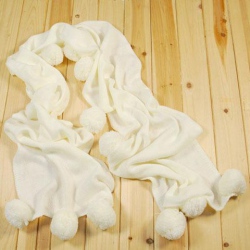 Amanda49 Fashionable Eleven Ball Embellished White Overlength Knitting Scarf