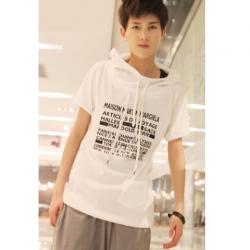 Amanda49 Simple Korea Style Letter Pattern Pockets White Sleeves Including Cotton Blouse For Men