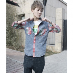 Amanda49 Fashionable and Slim Colorful Grid Style Three Quarters Sleeves Blouse For Men