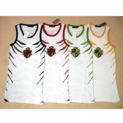 Amanda49 Summer Fashion Hip Hop Style Round Neckline Stripes Painting Badge Embellished Sleeveless Cotton Vest