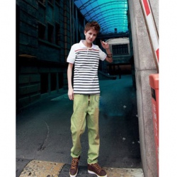 Amanda49 Fashionable Stripes Short Sleeves Cotton Blouse For Men