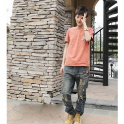 Amanda49 Slim Old Style Round Neckline Pockets Short Sleeves Cotton T-Shirt For Men