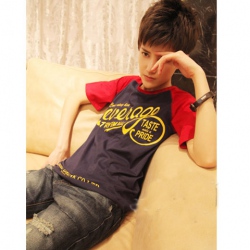 Amanda49 Slim and Fashionable Round Neckline Letter Printed Short Sleeves Cotton T-Shirt For Men