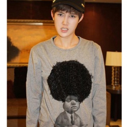 Amanda49 Comedy Round Neckline Cartoon Pattern Grey Sleeves Cotton T-Shirt For Men