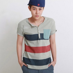 Amanda49 Leisure Round Neckline Colorful Stripes Cotton T-Shirt For Men