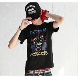Amanda49 Corean Fashion and Casual Style Cartoon Pattern Decorated Cotta T-shirt For Man