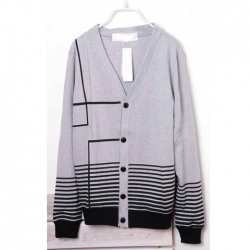 Amanda49 Leisure and Concise V-Neck Line Decorated Stripes Light Grey Long Sleeves Knitting Coat For Men
