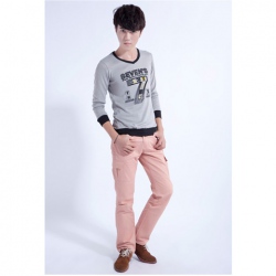 Amanda49 Autumn and Winter Fashion Sunshine Boy V-Neckline Letters Printing Long Sleeve T-Shirt
