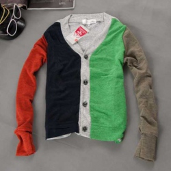 Amanda49 Korea Colormatching Single-Breasted Long Chromatic Colour Sleeves Knitted Cotton Coat For Men