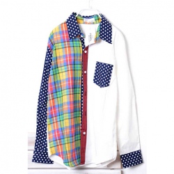 Amanda49 Special Design Dots Patterns Colorful Grid White Long Sleeves Shirt For Men