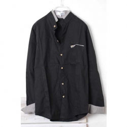 Amanda49 Fashionable Single-Breasted Special Pocket Design Black Long Sleeves Shirt For Men