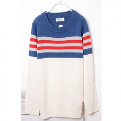 Amanda49 Warm-Keeping Round Neckline Stripes Colormatching Blue Long Sleeves Thicken Blouse For Men
