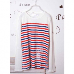 Amanda49 Refreshing Round Neckline Stripes Inkjet White Long Sleeves T-Shirt For Men