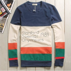 Amanda49 Popular Round Neckline Colormatching Words Pattern Dark Blue Long Sleeves Blouse For Men
