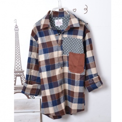 Amanda49 Popular Lapel Grid Style Colormatching Pocket Long Sleeves Shirt For Men