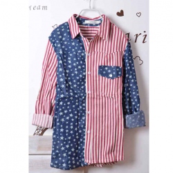 Amanda49 British America Flag Style Stripes Lapel Long Sleeves Lint Shirt For Men