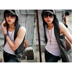 Amanda49 Hot Sale Fashion Style Pocket Decorated Sleeveless Long Pattern Fleeces Waistcoat For Man