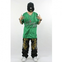 Amanda49 Hip Hop Style Comfortable and Ventilate V-Neckline Letters Printing Green Polyster Short Sleeve Jersey