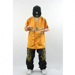 Amanda49 Hip Hop Style Comfortable and Ventilate V-Neckline Letters Printing Yellow Polyster Short Sleeve Jersey