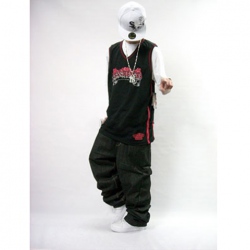 Amanda49 Hip Hop Style Comfortable and Ventilate Round Neckline Red Skull Head Patterns Black Cotton Sleeveless Basketball Jersey