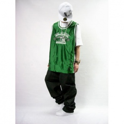 Amanda49 Hip Hop Style Comfortable and Ventilate Round Neckline Letters Embroidered Green Cotton Sleeveless Basketball Jersey
