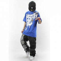 Amanda49 Hip Hop Style Street Fashion Ink Printing Round Neckline Elastic Cotton Short Sleeve T-Shirt