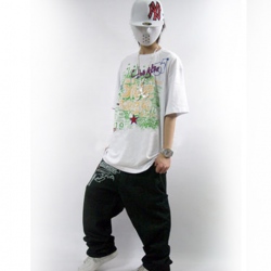 Amanda49 Hip Hop Style Street Fashion Artistic Panting Round Neckline Elastic Cotton Short Sleeve T-Shirt