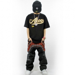 Amanda49 Hip Hop Style Street Fashion Axe and Letter Embroidered Round Neckline Elastic Cotton Short Sleeve T-Shirt