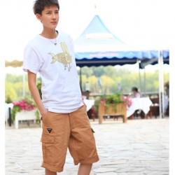 Amanda49 Casual Many Pockets Design Cotton Quarter Trousers For Men