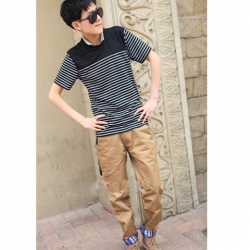 Amanda49 National and Fashionable School Style Pocket Embellished Khaki Long Trousers For Men