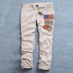 Amanda49 Leisure American Flag Patch Embellished Special Back Pocket Design Trousers For Men