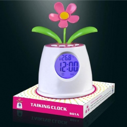 Amanda49 CIS-57013 Pretty Solar LED Flower Alarm Clock Displaying Time and Temperature (White)
