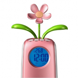 Amanda49 CIS-57011 Pretty Solar LED Flower Alarm Clock Displaying Time and Temperature (Peach)