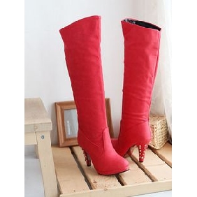 Women's Denim Canvas Rivet High-heeled Platform Knee High Boots