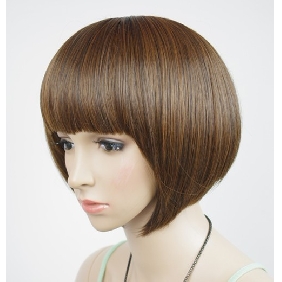 Ladies' Neat Bang BOBO Head Short Straight Wigs