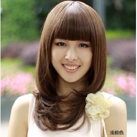 Fluffy Round Face Long Straight Neat Bang Party Wigs