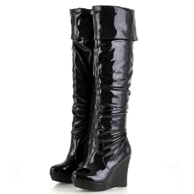 Shiny Patent Leather Sexy Pole Dancing Wedge Thigh-High Boots