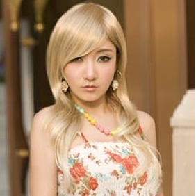 Japanese Inclined Bang Flax Color Temperament OL Type Curly Wigs