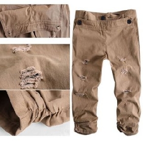 Men's Wrinkle Hole Zip Straight-type Cotton Shorts