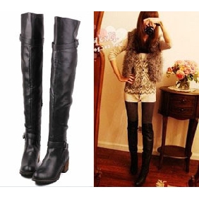 Ultra-stylish Double Buckle Can Fold Belt Buckle Flat Bottom Thigh High Boots