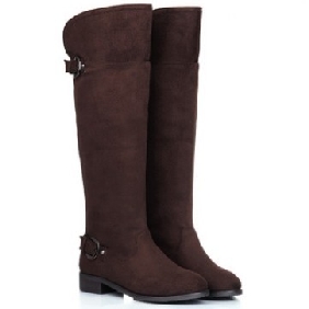 Western Style Matte Leather Fashion Thick Plush Flat Bottom Thigh High Boots