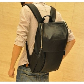 Men's Zipper Soft Leather British Trend Backpacks Schoolbag